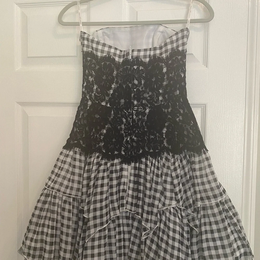 Jessica McClintock Black Lace and Gingham Dress - Picture 3 of 5